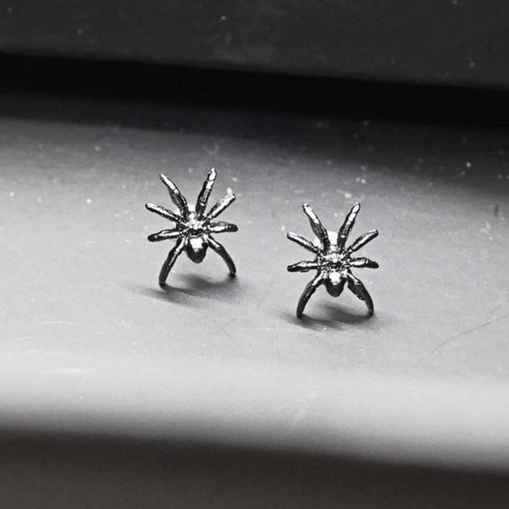 Gunmetal Spider Stud Earrings